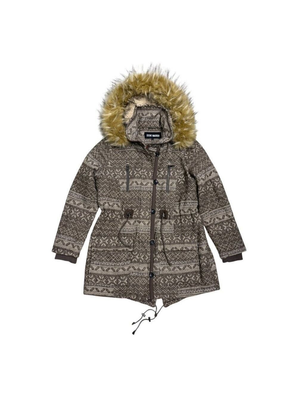 STEVE MADDEN Faux Fur Wool Blend Winter Parka Jacket Coat Womens Medium